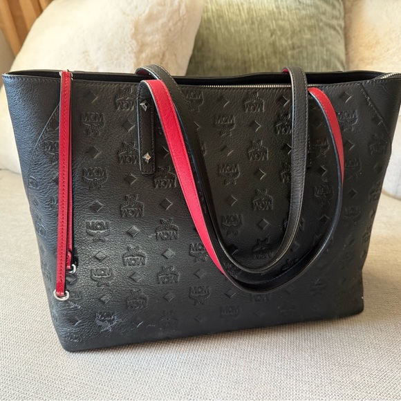 MCM Black and Red Embossed Tote - Picture 3 of 11